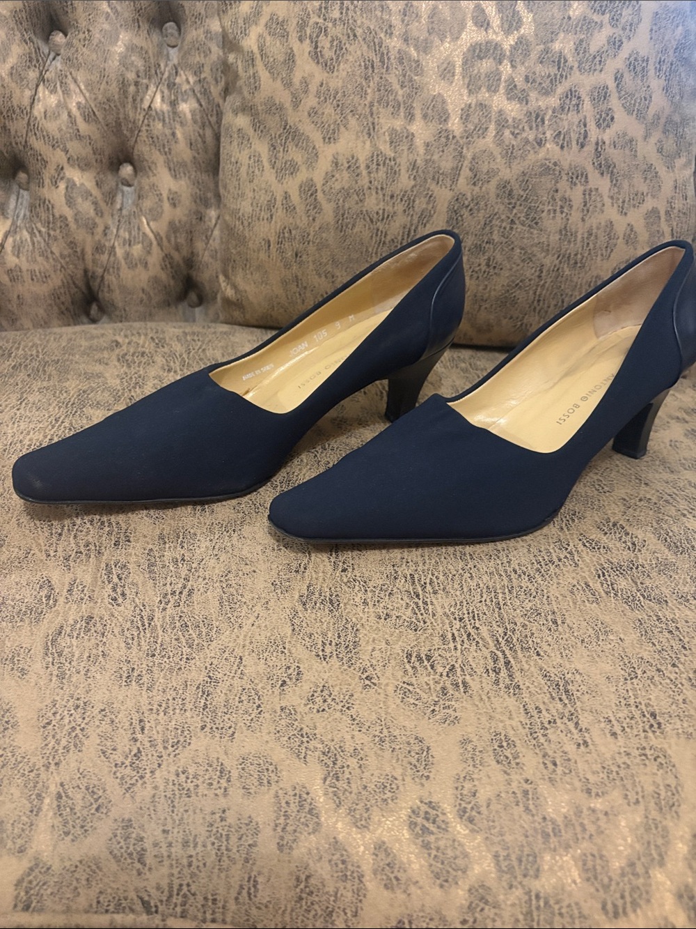 Antonio Bossi  Navy Pointed Mid-Heel Pumps